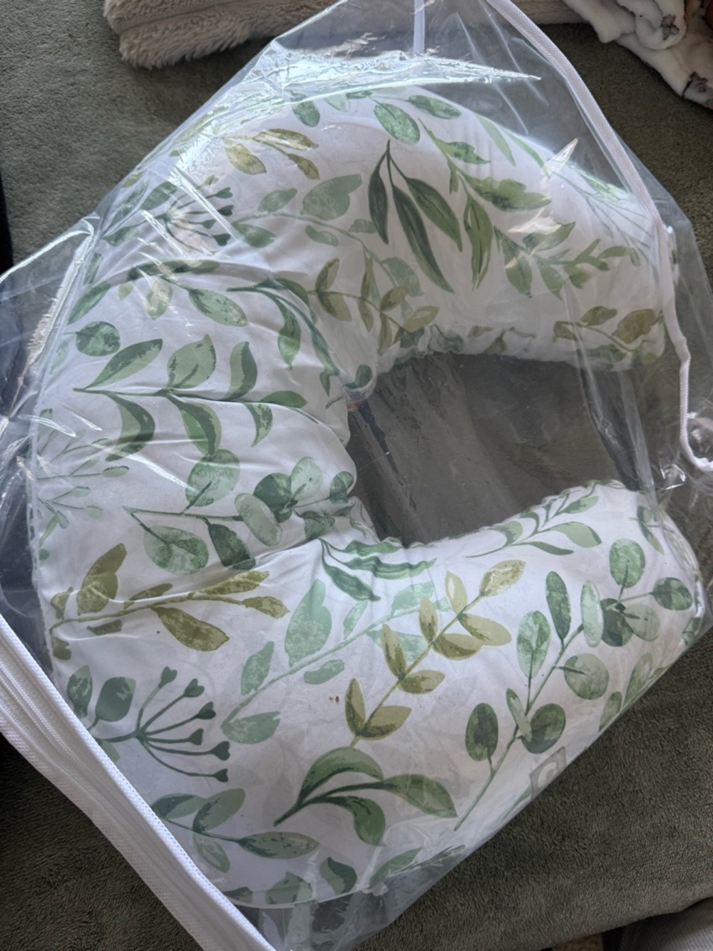 Leaf Print Nursing Pillow - Green on White